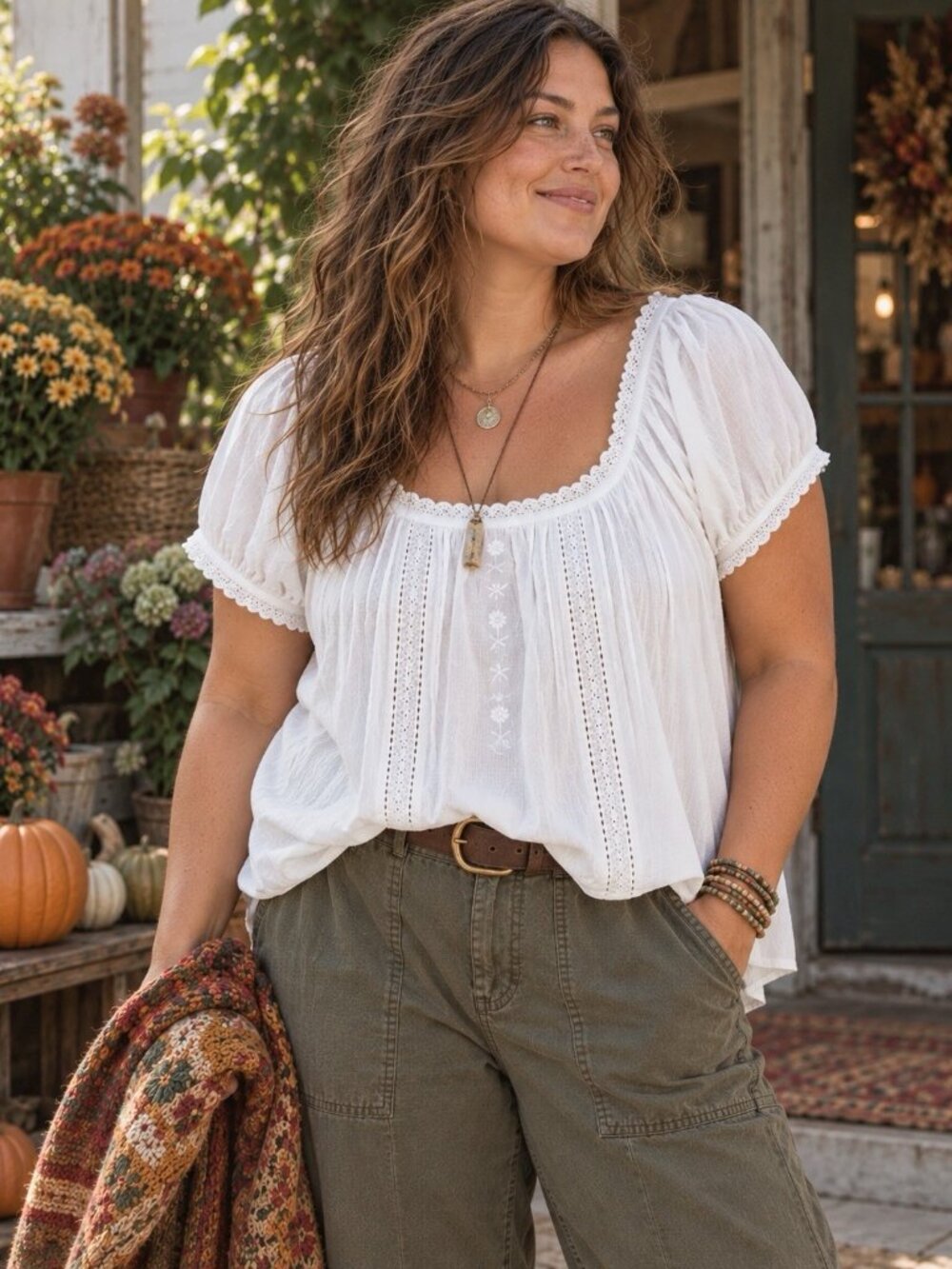 Natural Life Womens Sweet Nothings Peasant Top Sz Large White Embroidered Cotton - Picture 6 of 6